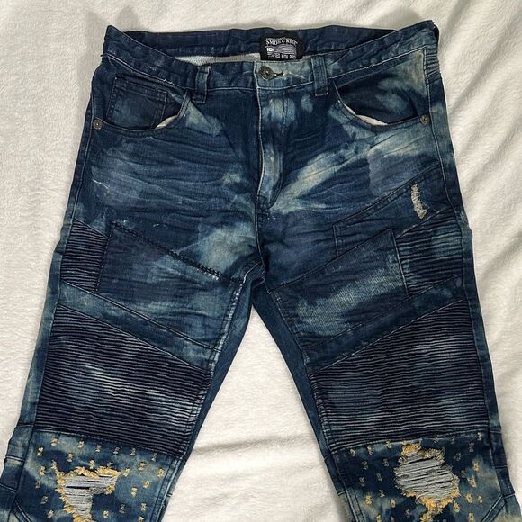 Smoke Rise Denim Distressed Blue Acid Washed Jeans! Size 34 - Picture 1 of 7